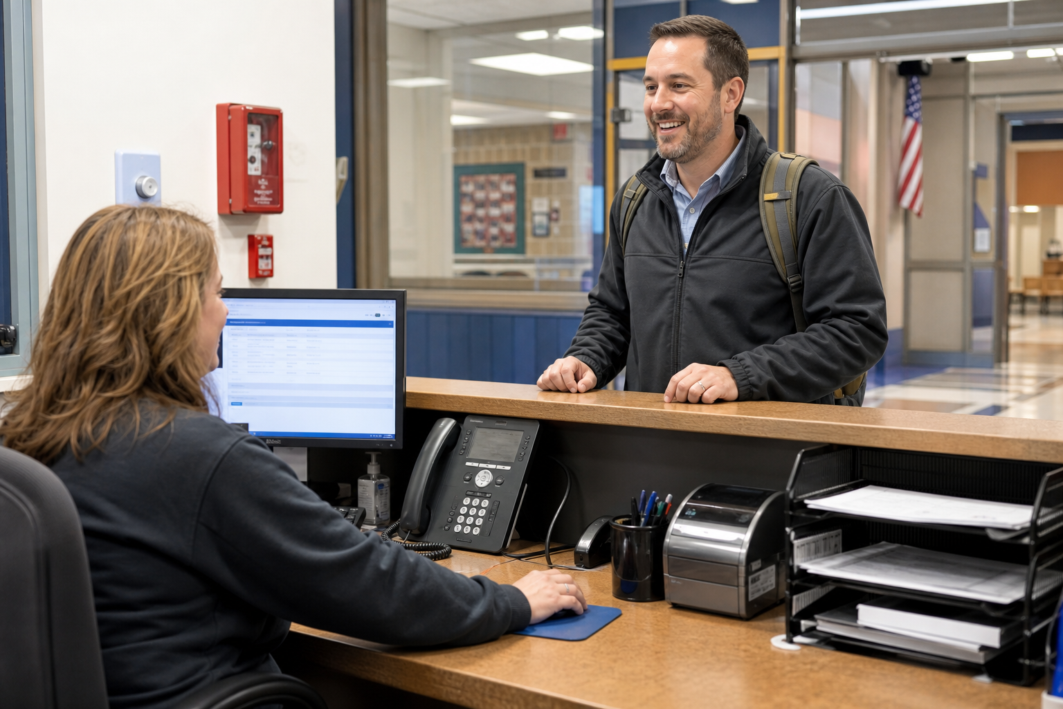 What Is Visitor Management for Schools? at a workplace reception