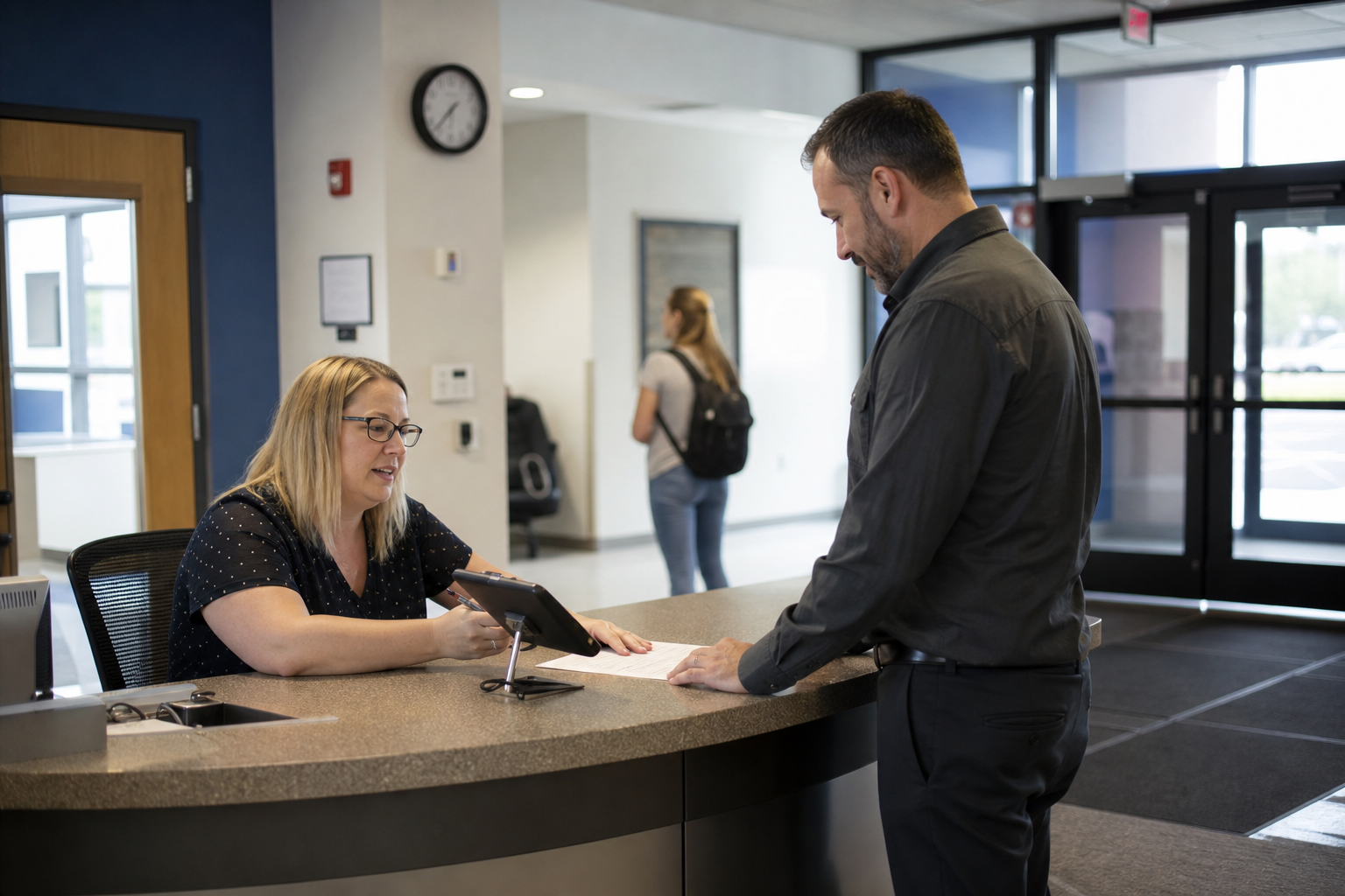 How the School Visitor Check-In Process Works at a workplace reception