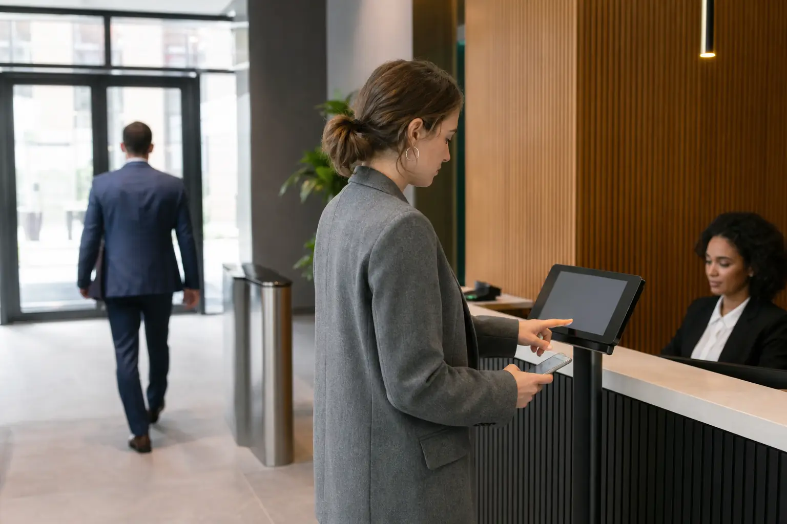 Guest using a QR code to check in at reception