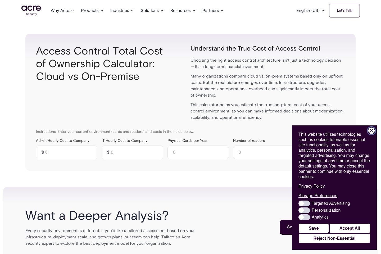 Acre Security pricing page screenshot