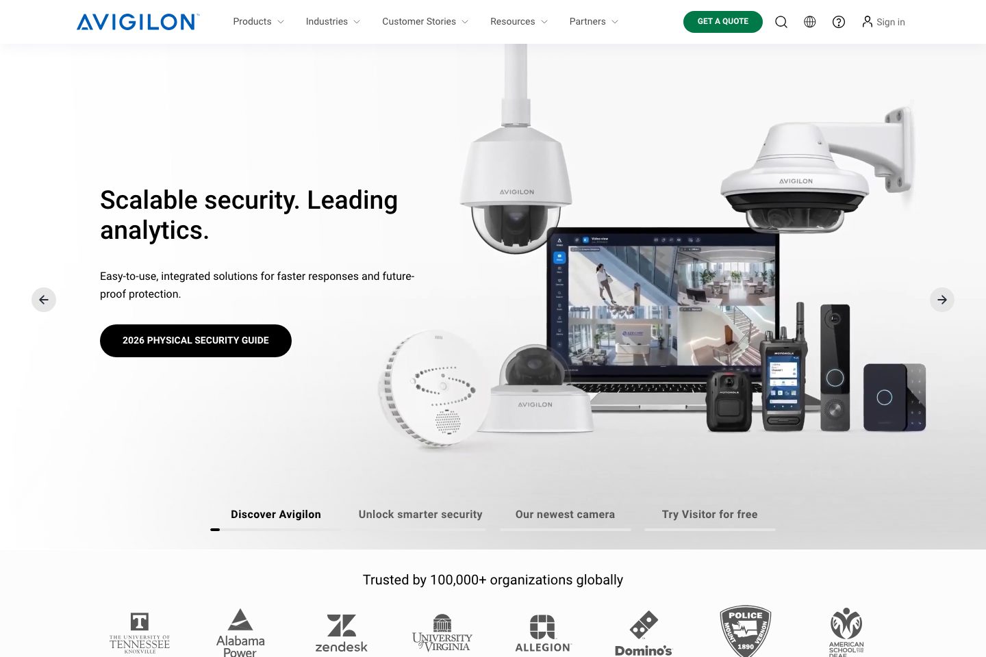 Avigilon Alta Visitor homepage screenshot