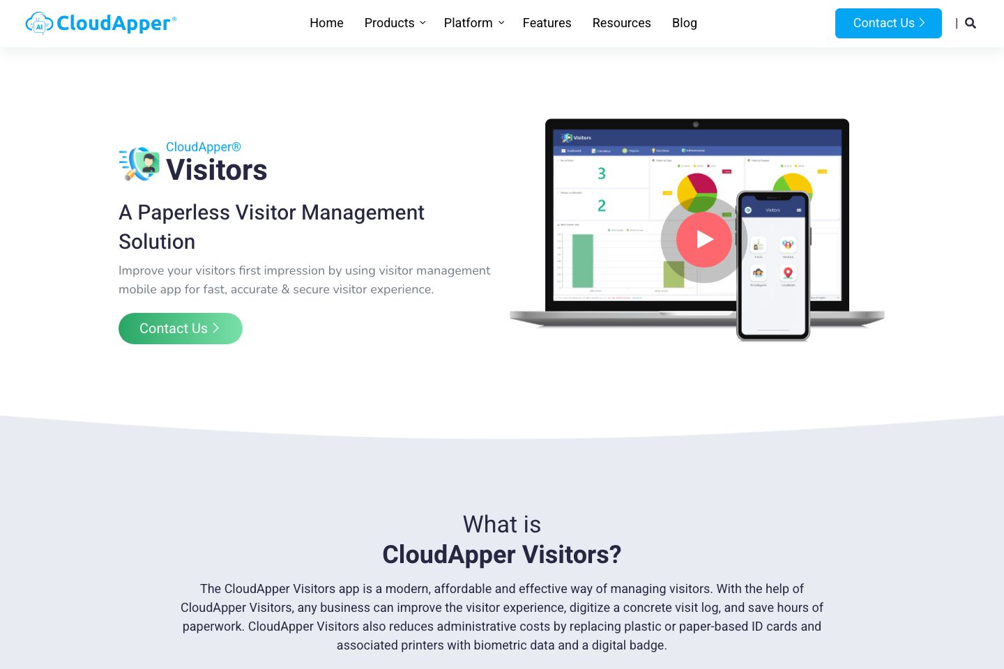 CloudApper Visitors homepage screenshot