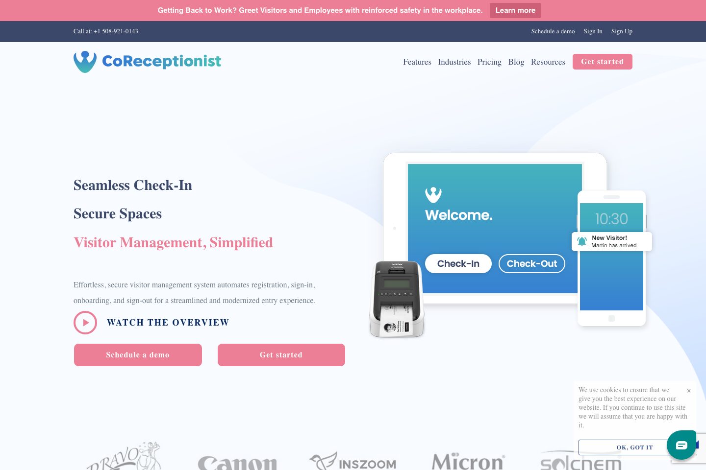 CoReceptionist homepage screenshot