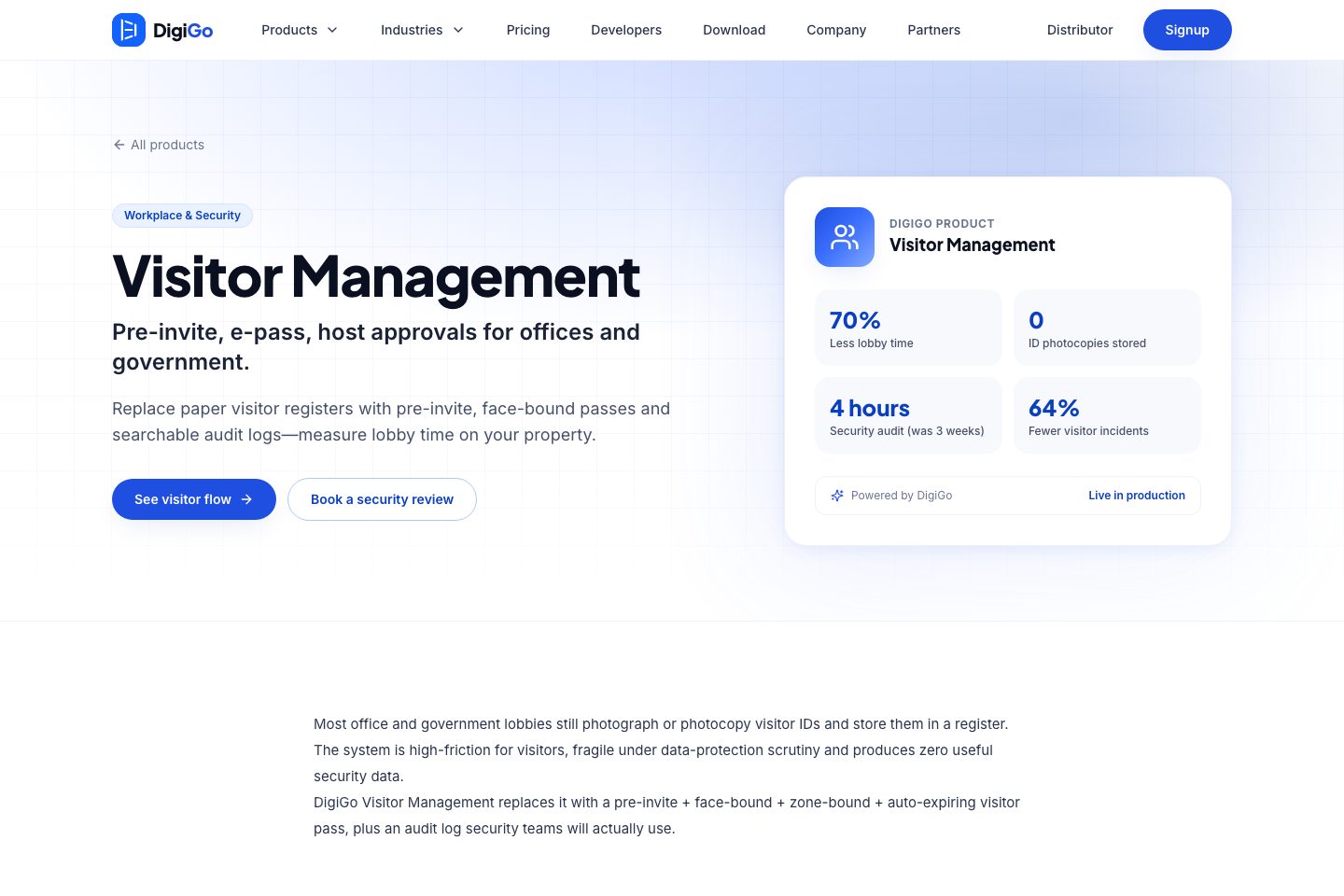 DigiGo Visitor Management homepage screenshot