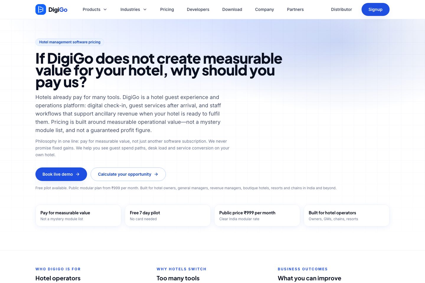 DigiGo Visitor Management pricing page screenshot