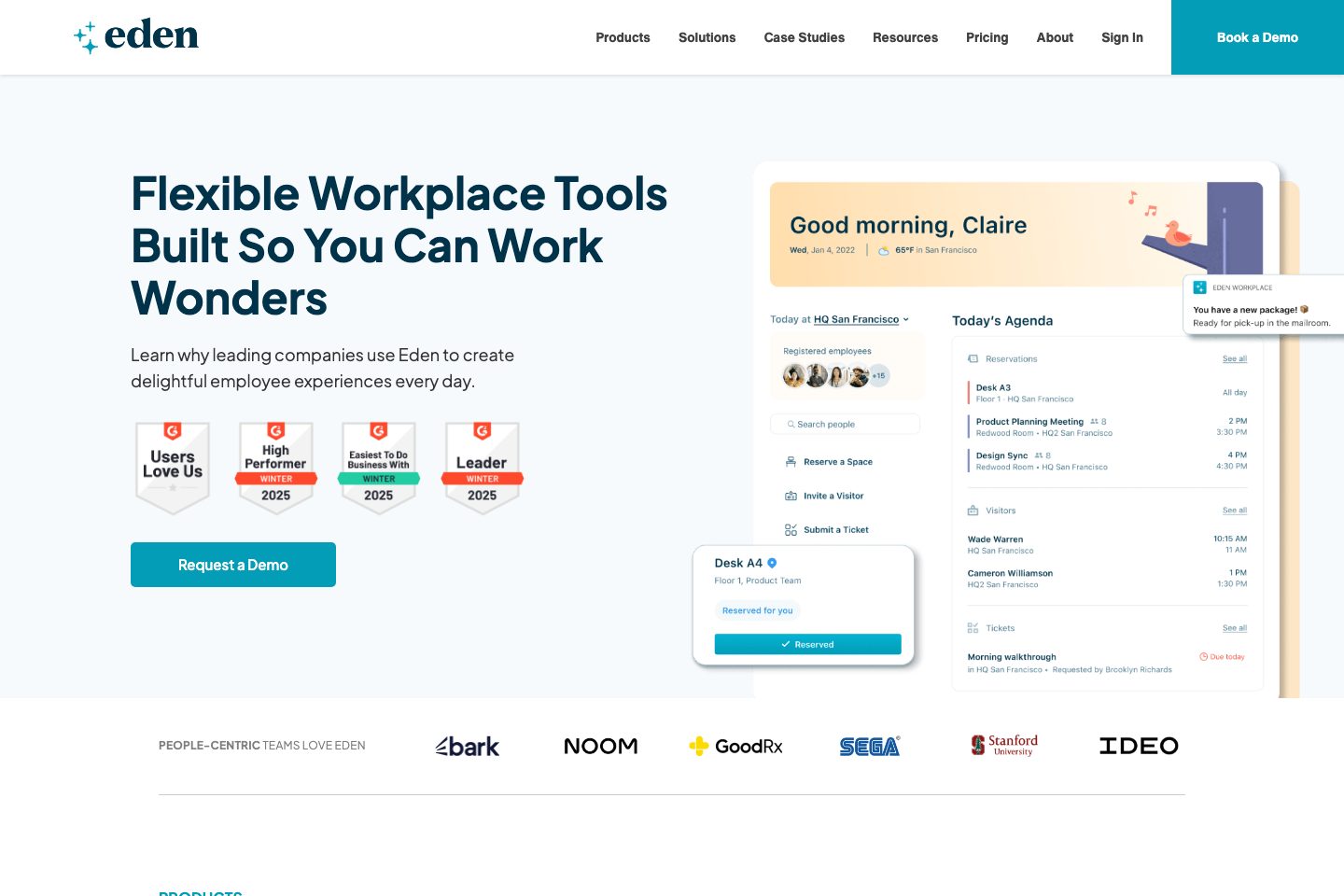 Eden Workplace homepage screenshot