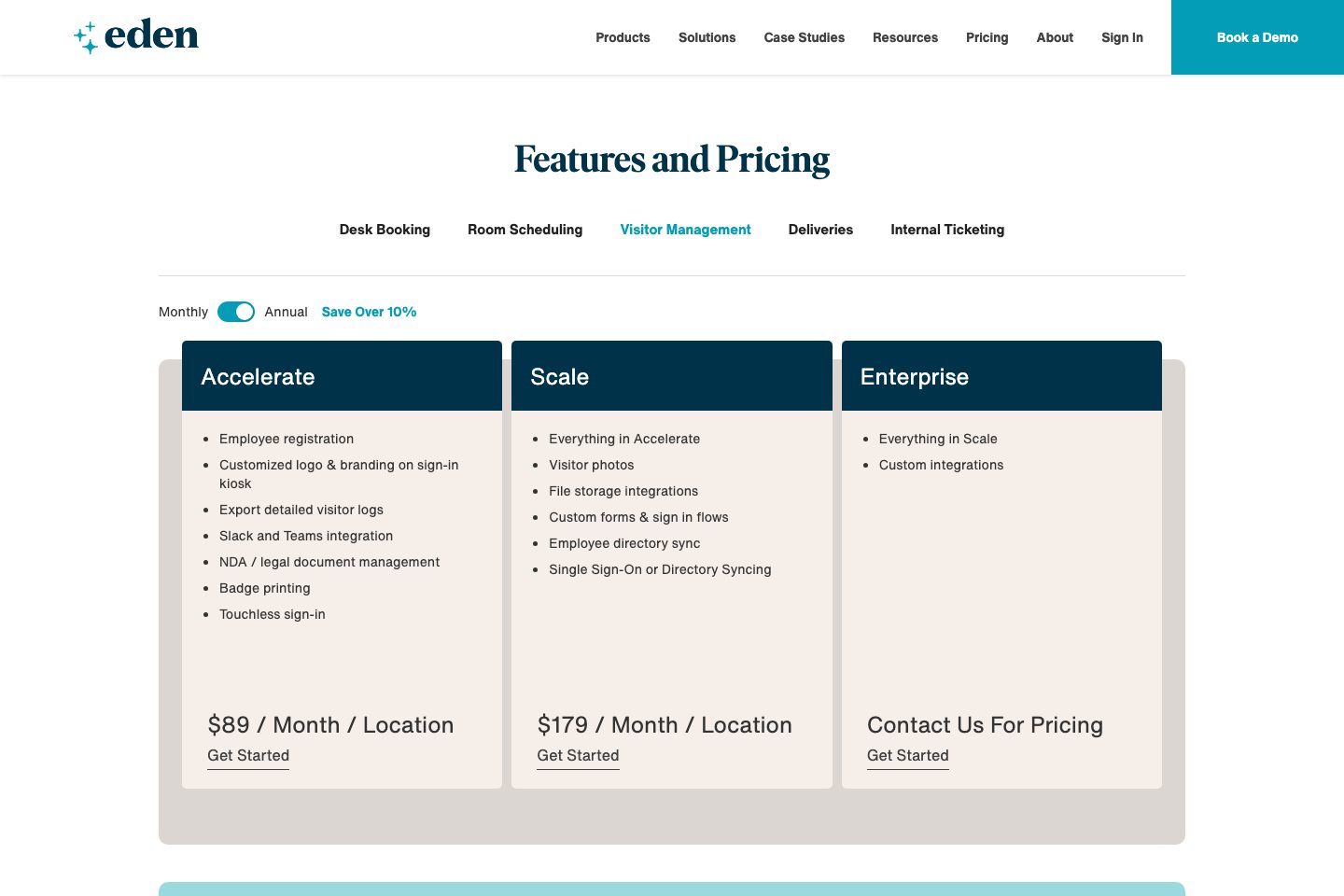 Eden Workplace pricing page screenshot