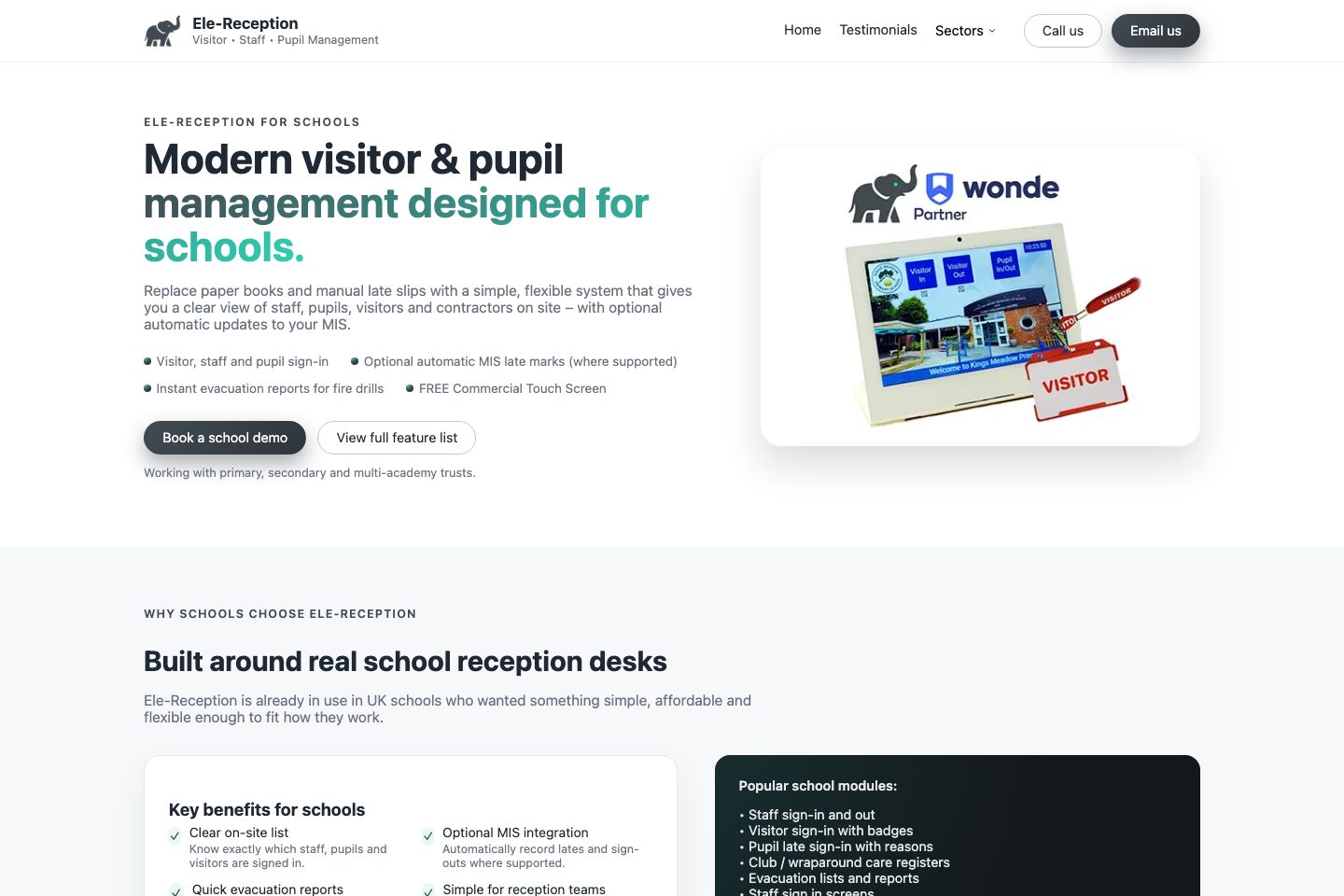 Ele-Reception homepage screenshot