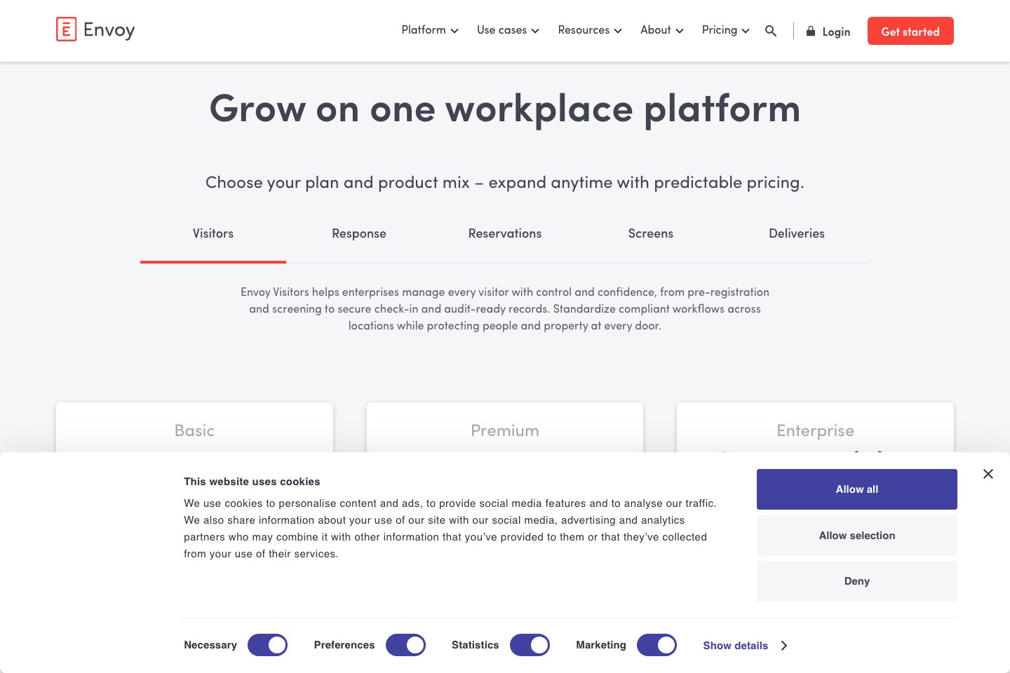 Envoy pricing page screenshot