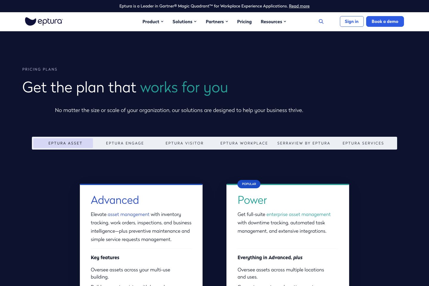 Eptura pricing page screenshot