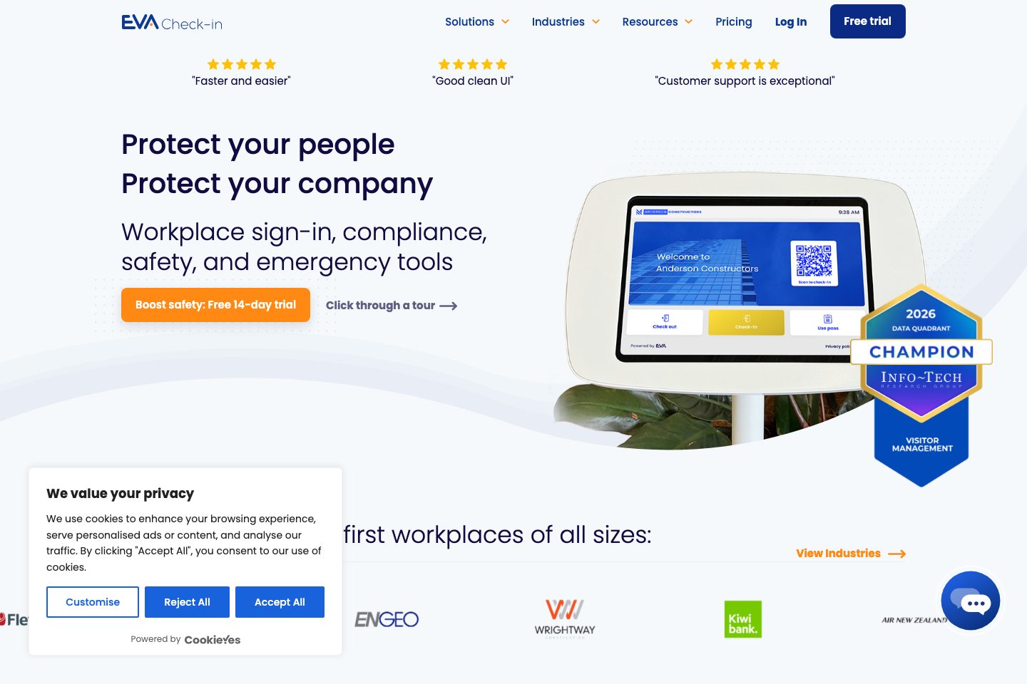 EVA Check-in homepage screenshot