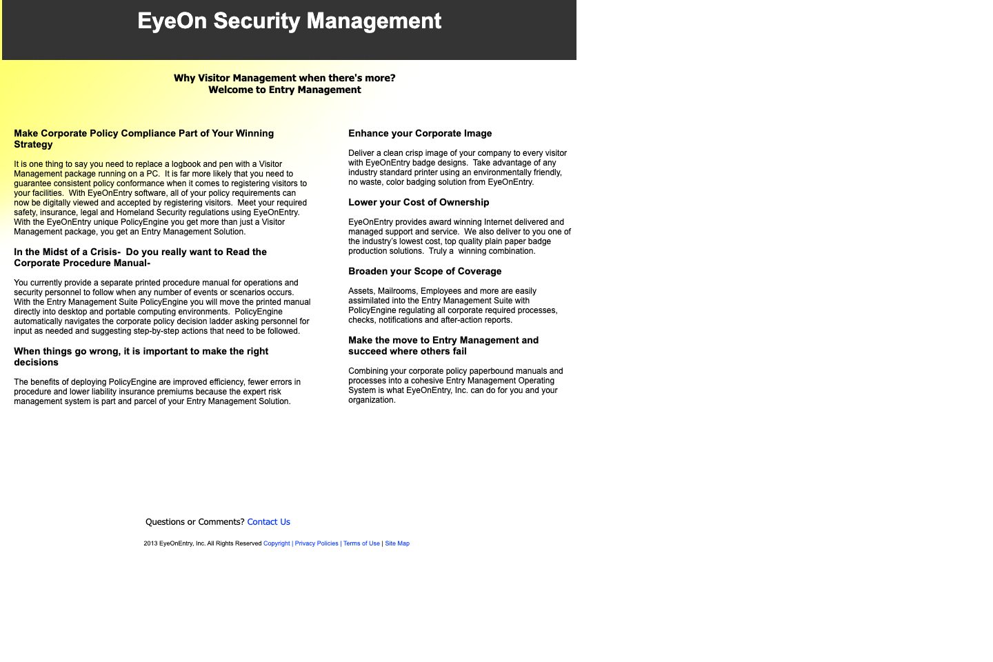 EyeOnEntry homepage screenshot