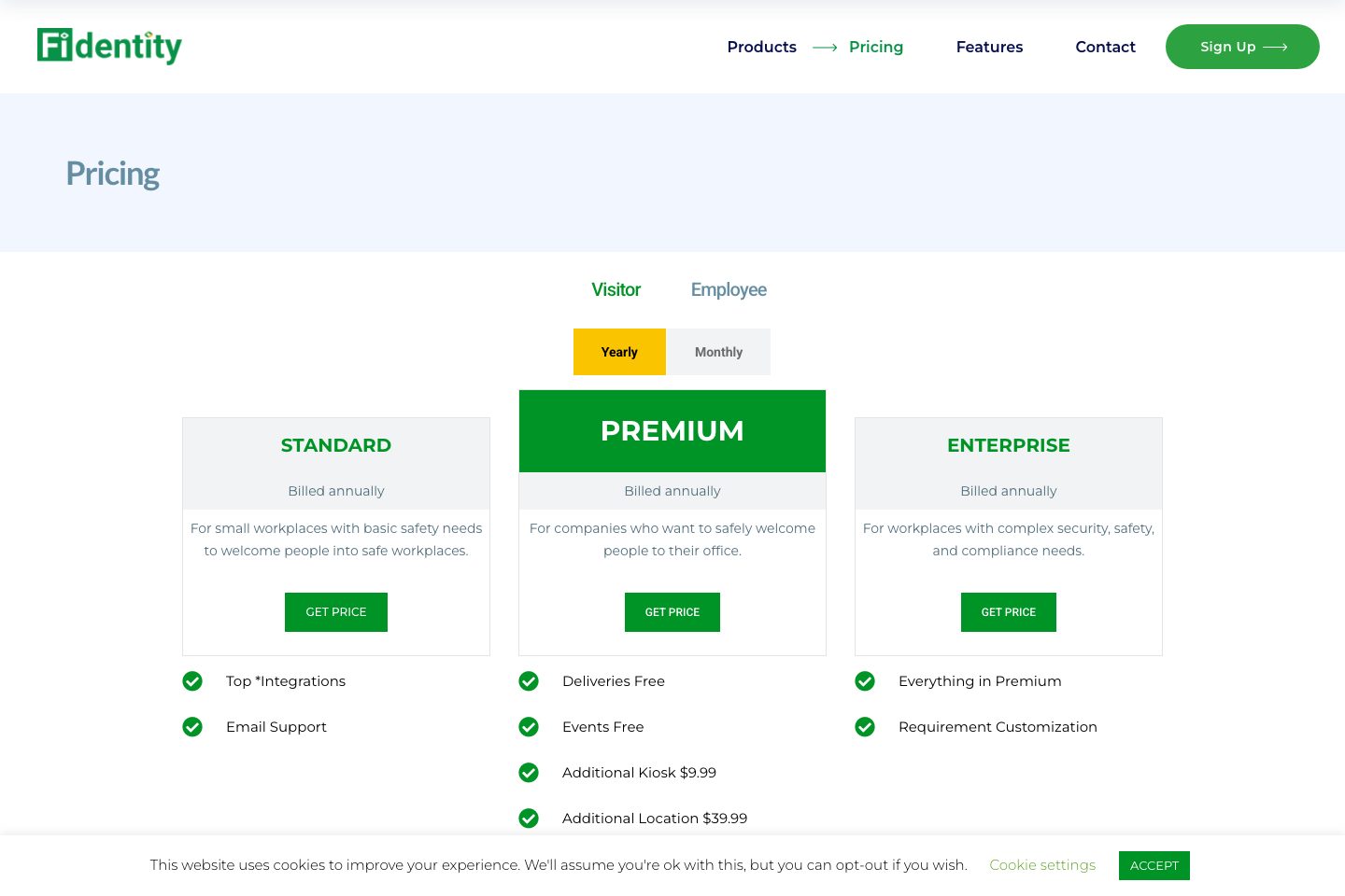 Fidentity pricing page screenshot