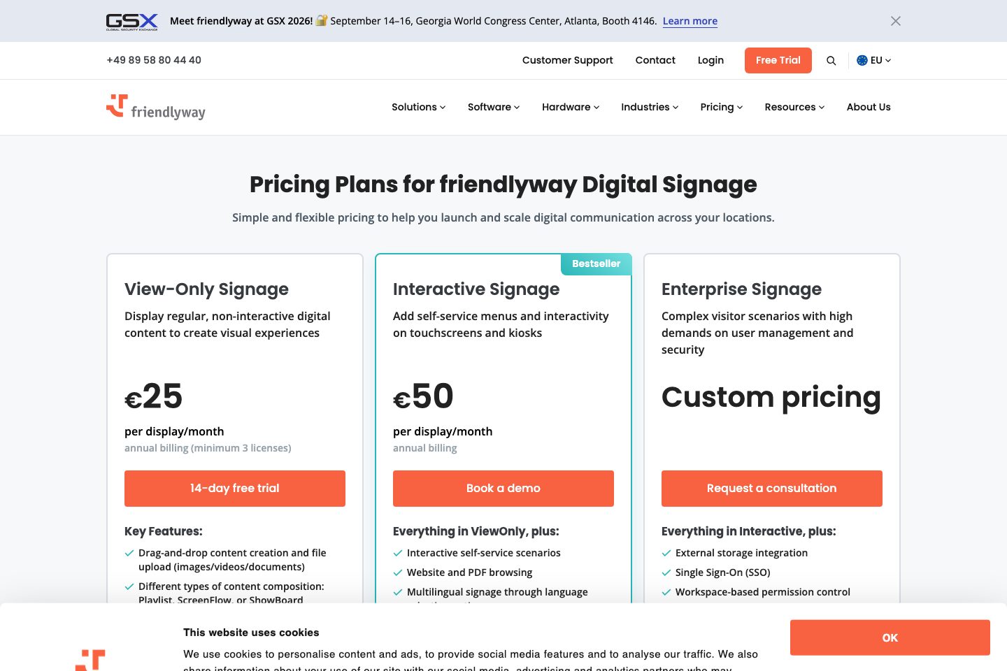 friendlyway pricing page screenshot