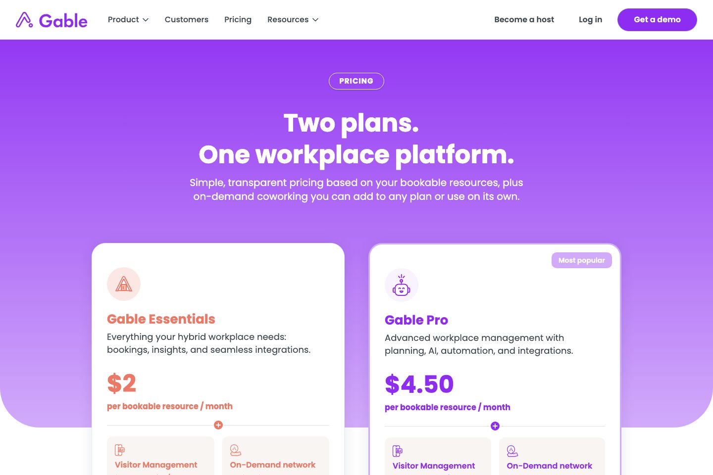 Gable pricing page screenshot