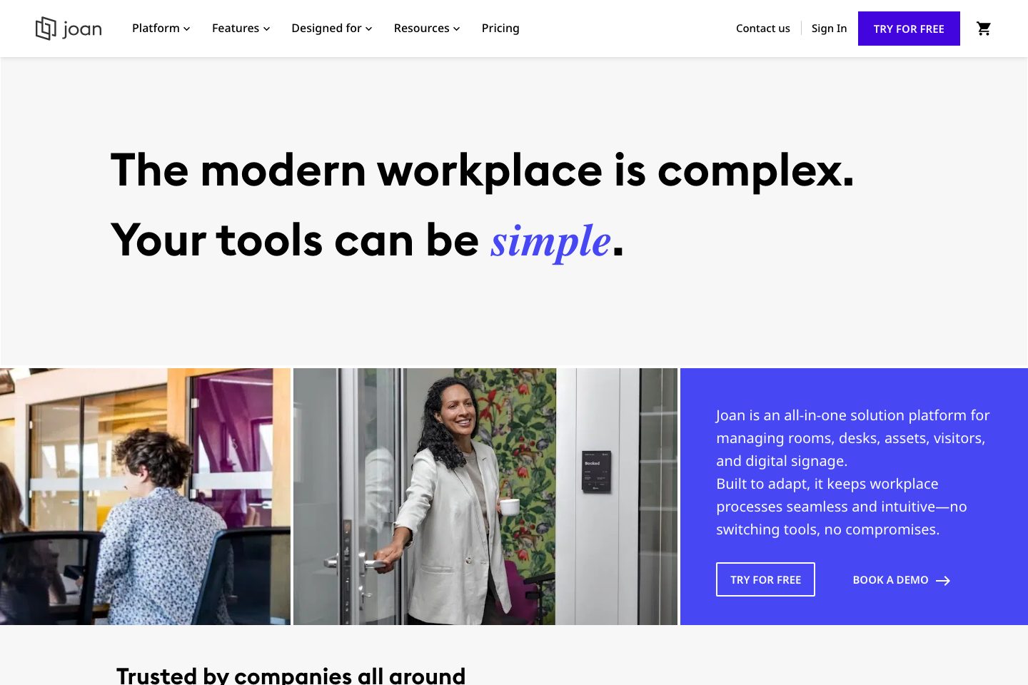 Joan Workplace homepage screenshot