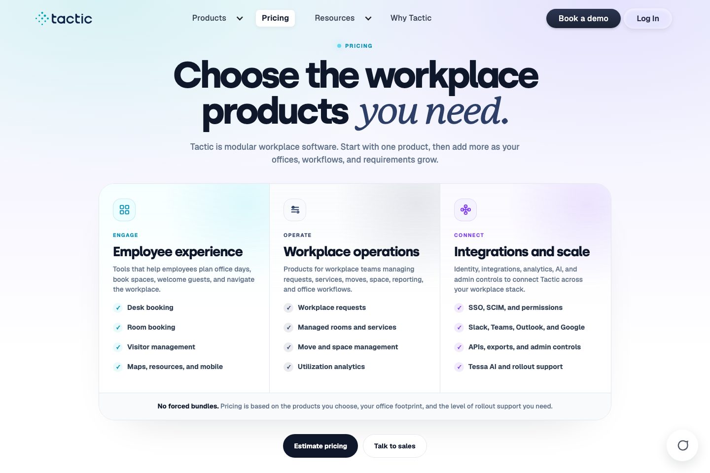 Tactic pricing page screenshot