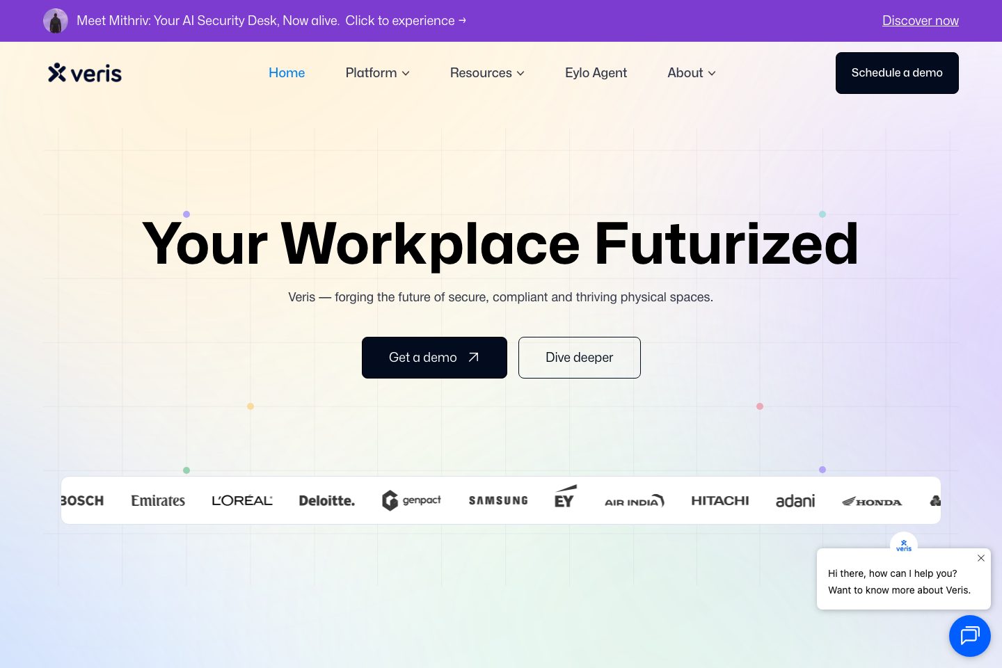 Veris Welcome homepage screenshot