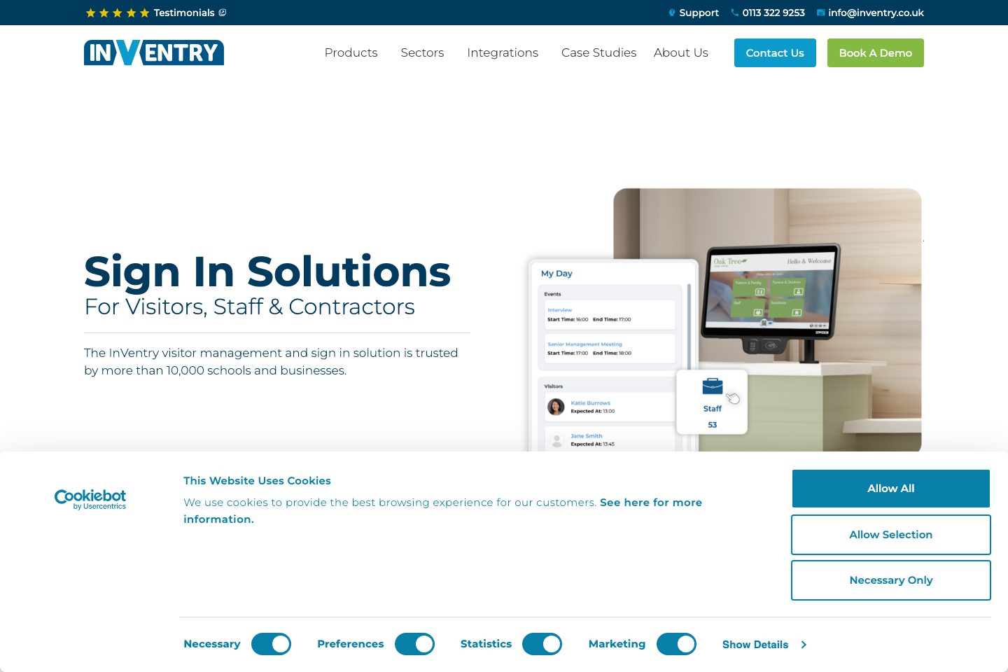 InVentry homepage screenshot