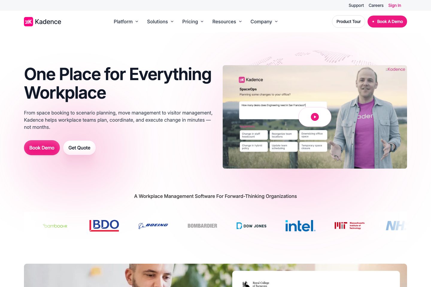 Kadence homepage screenshot