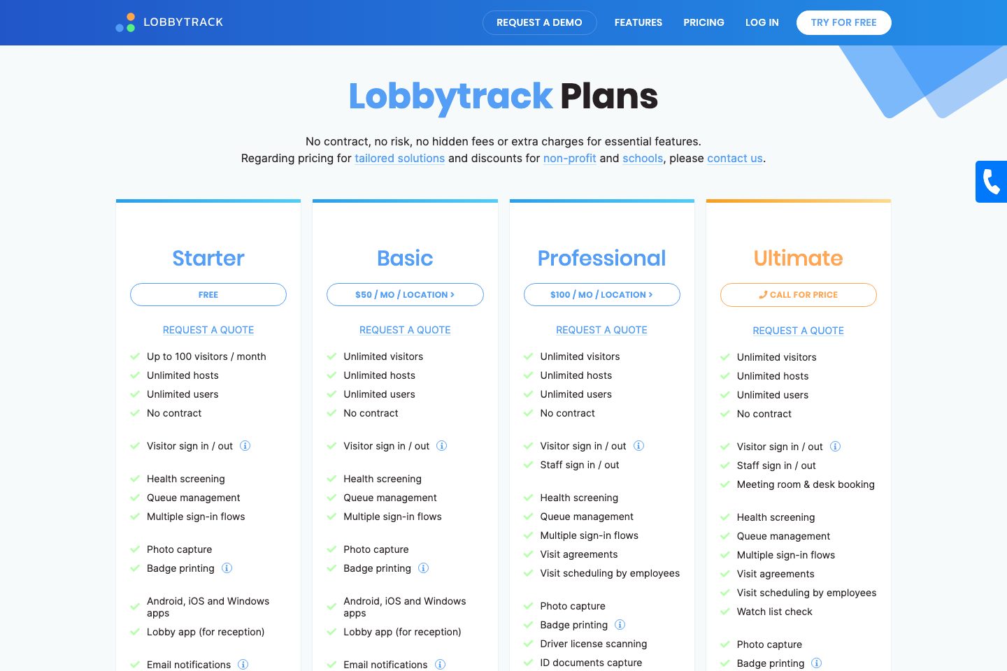 Lobbytrack pricing page screenshot