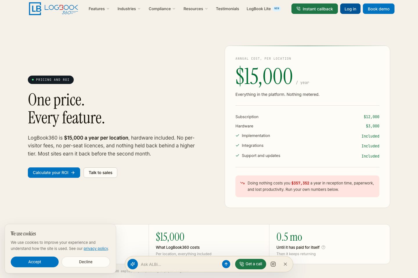 LogBook360 pricing page screenshot