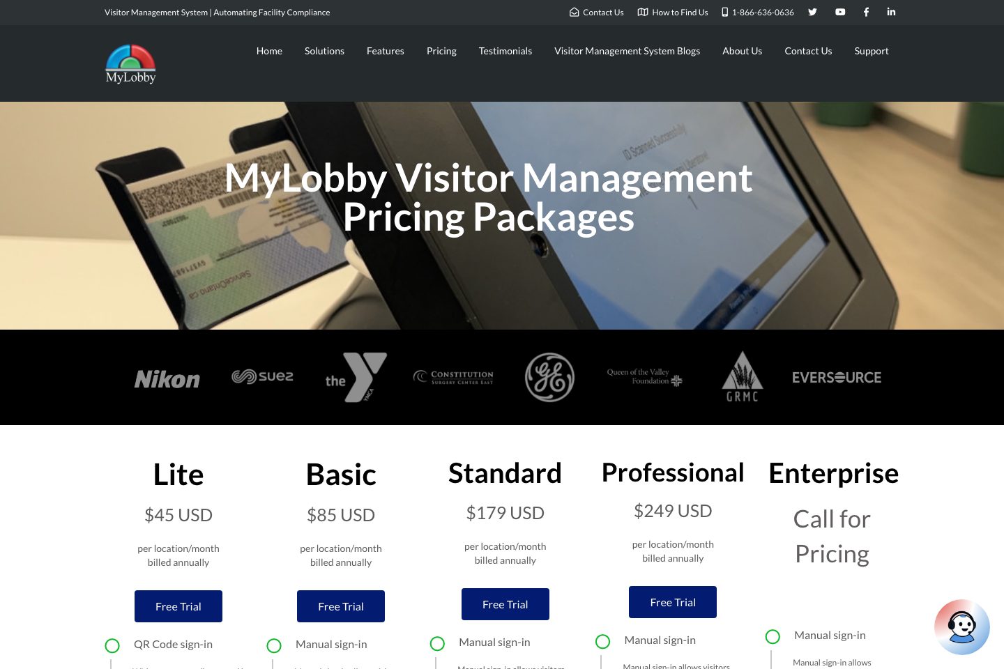 MyLobby pricing page screenshot