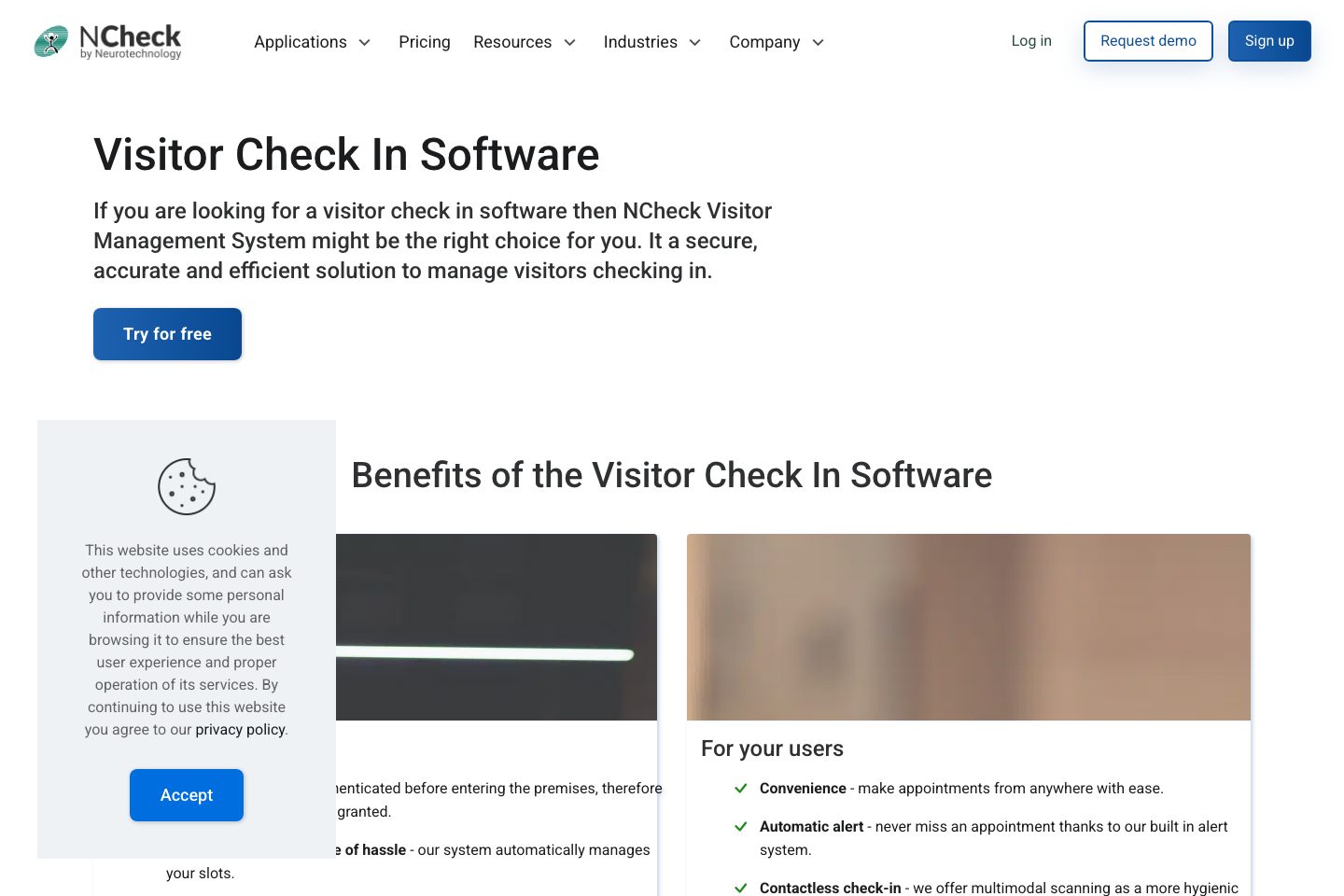 NCheck Visitor Management System homepage screenshot
