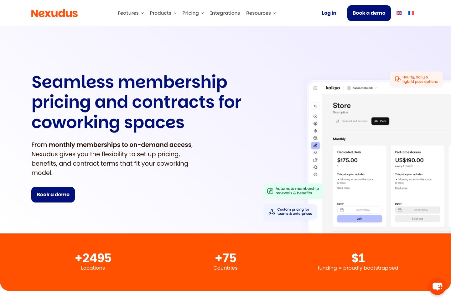 Nexudus pricing page screenshot