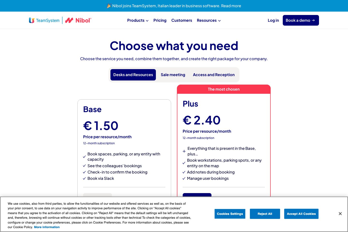 Nibol pricing page screenshot