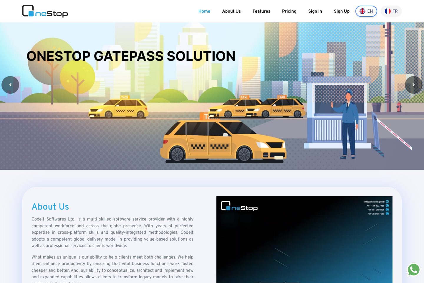 OneStop homepage screenshot