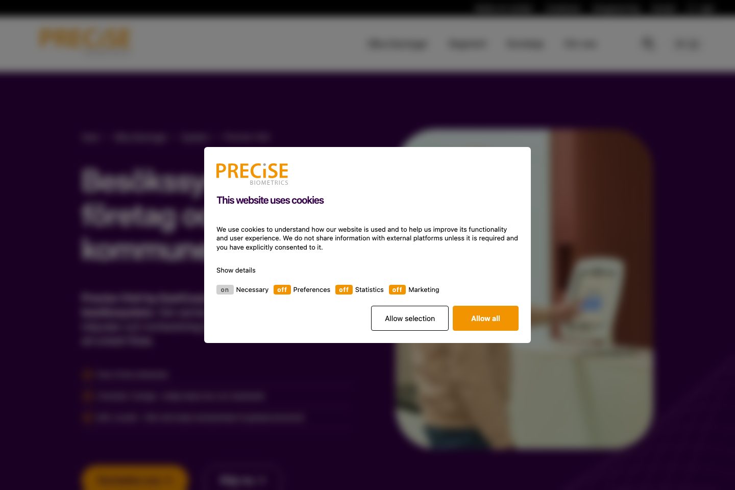 Precise Visit homepage screenshot