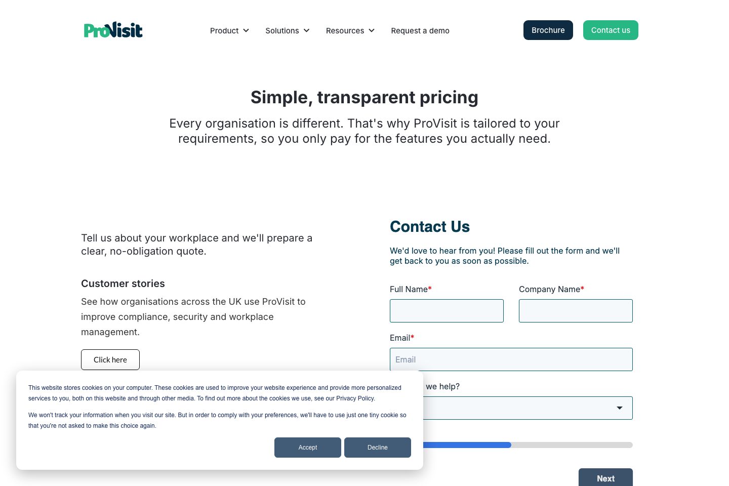 ProVisit pricing page screenshot