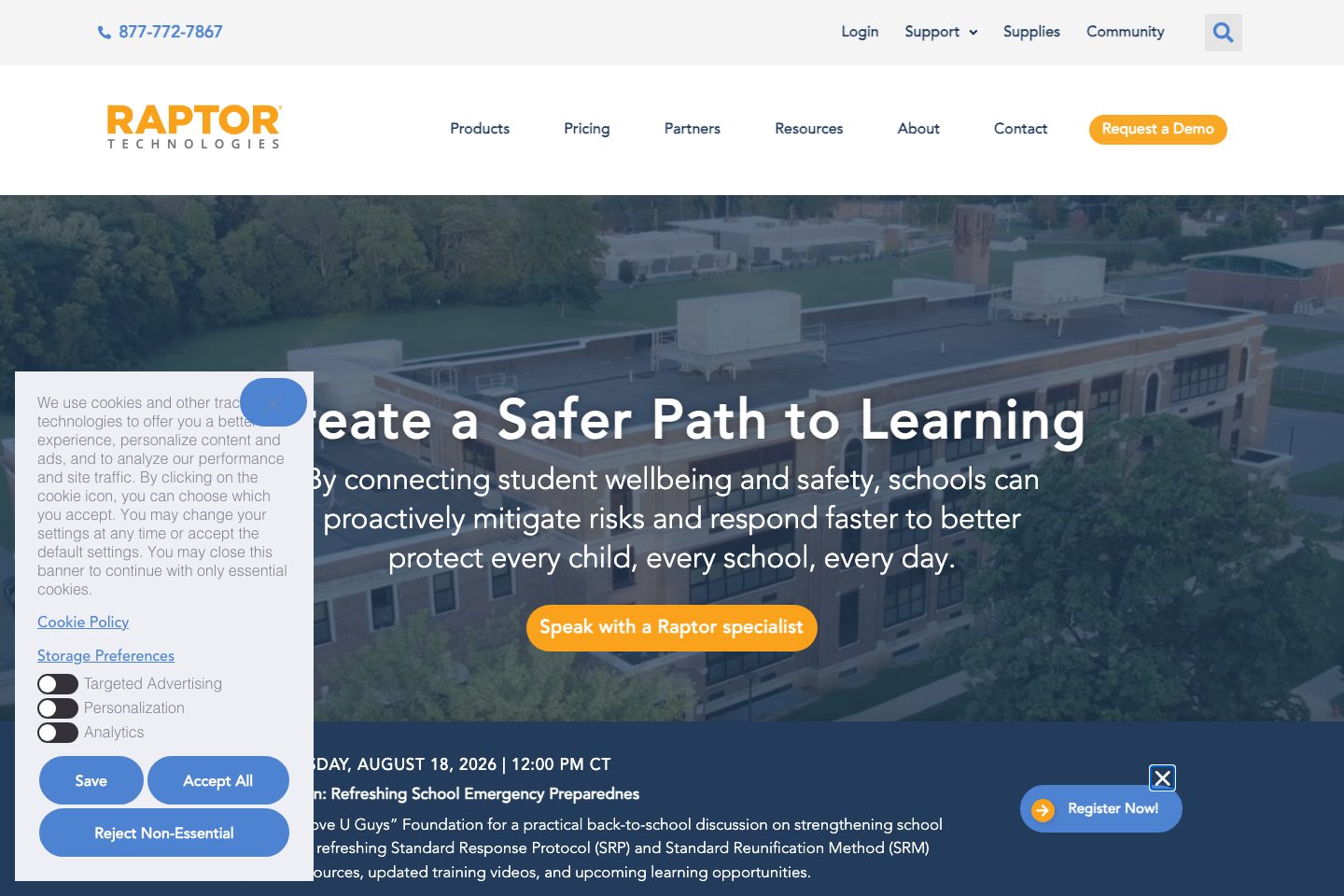 Raptor VisitorSafe homepage screenshot