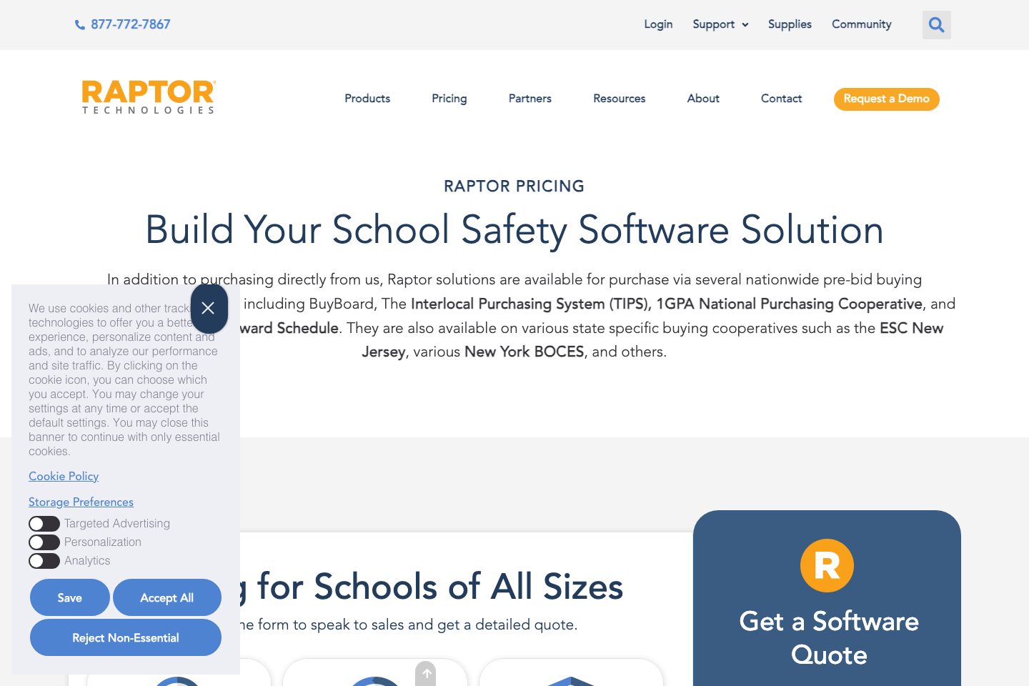 Raptor VisitorSafe pricing page screenshot