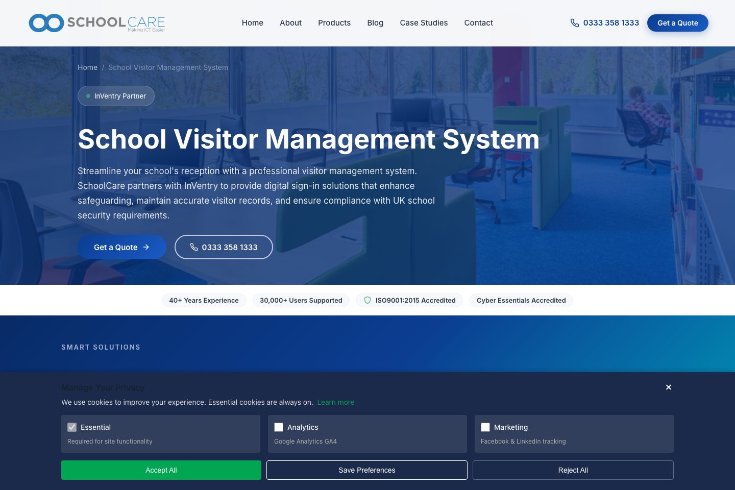 SchoolCare homepage screenshot
