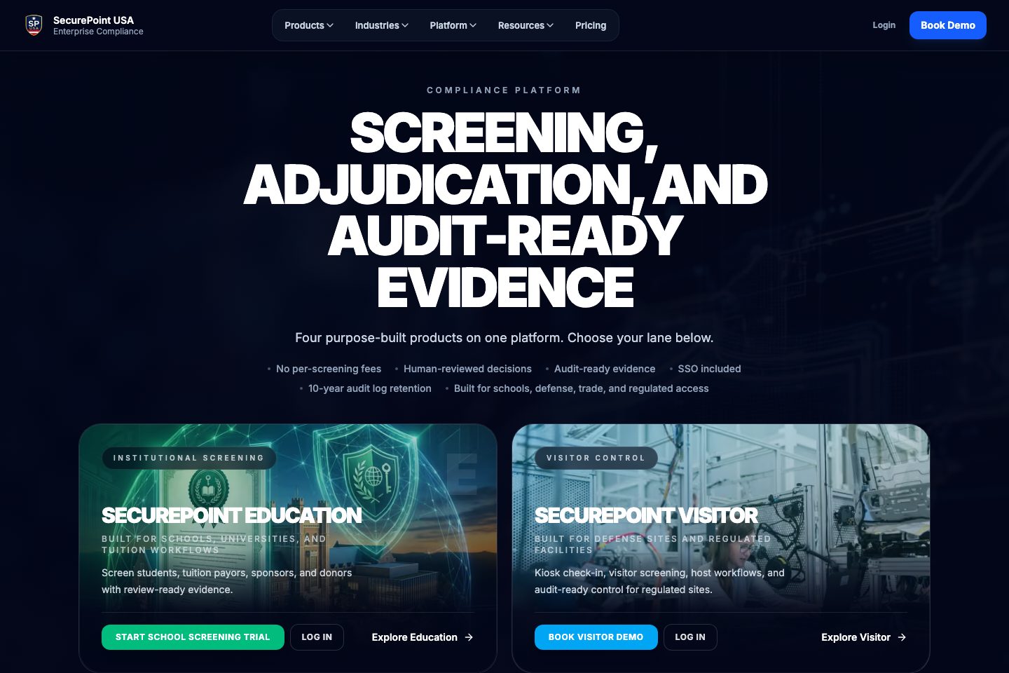 SecurePoint Visitor homepage screenshot