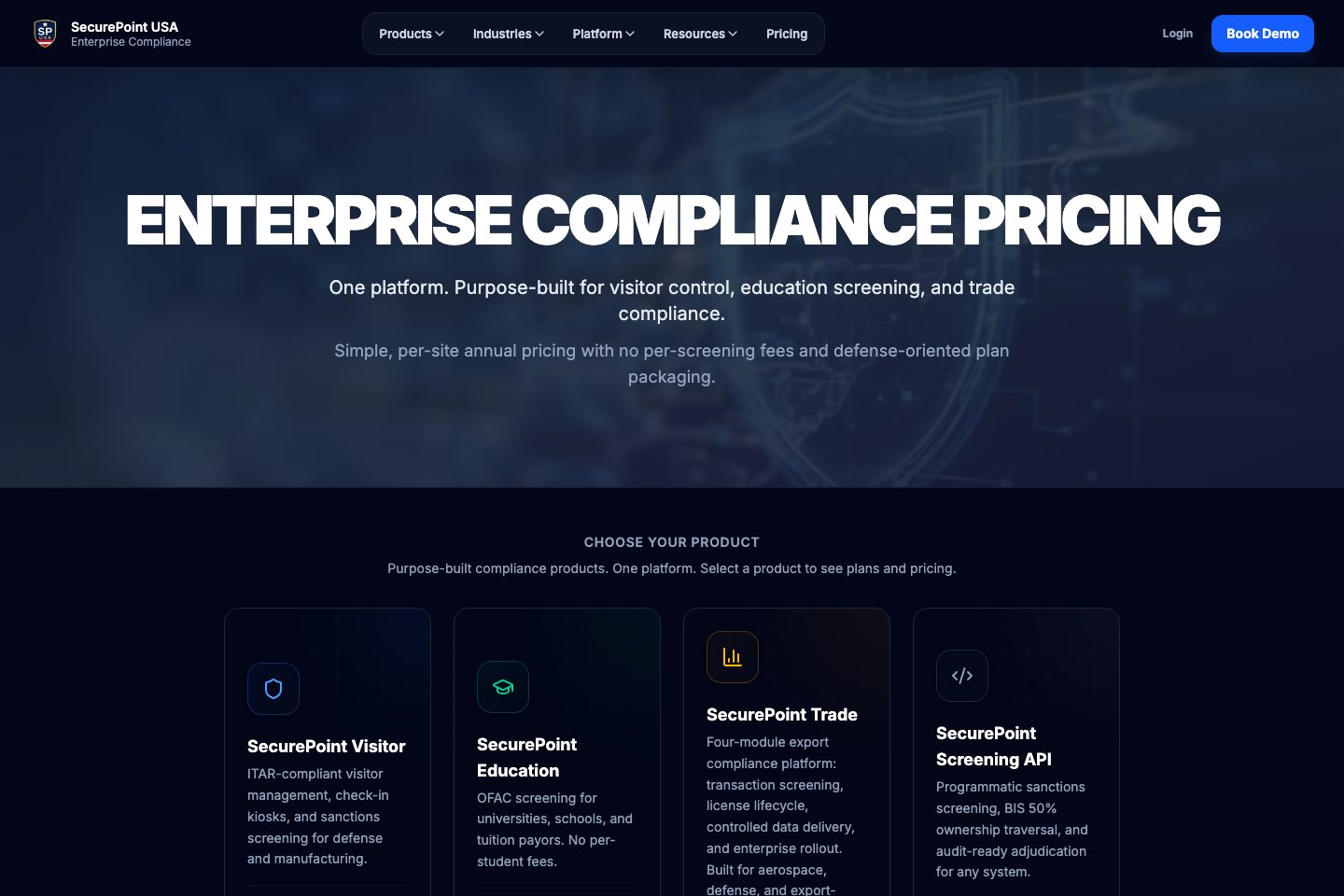 SecurePoint Visitor pricing page screenshot