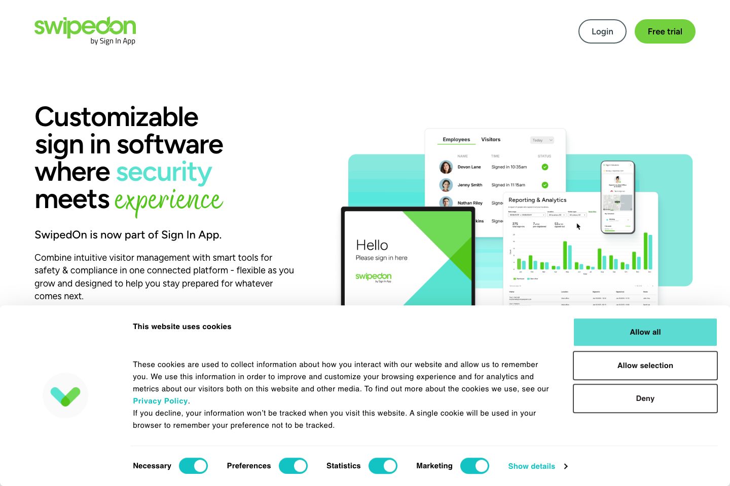 SwipedOn homepage screenshot