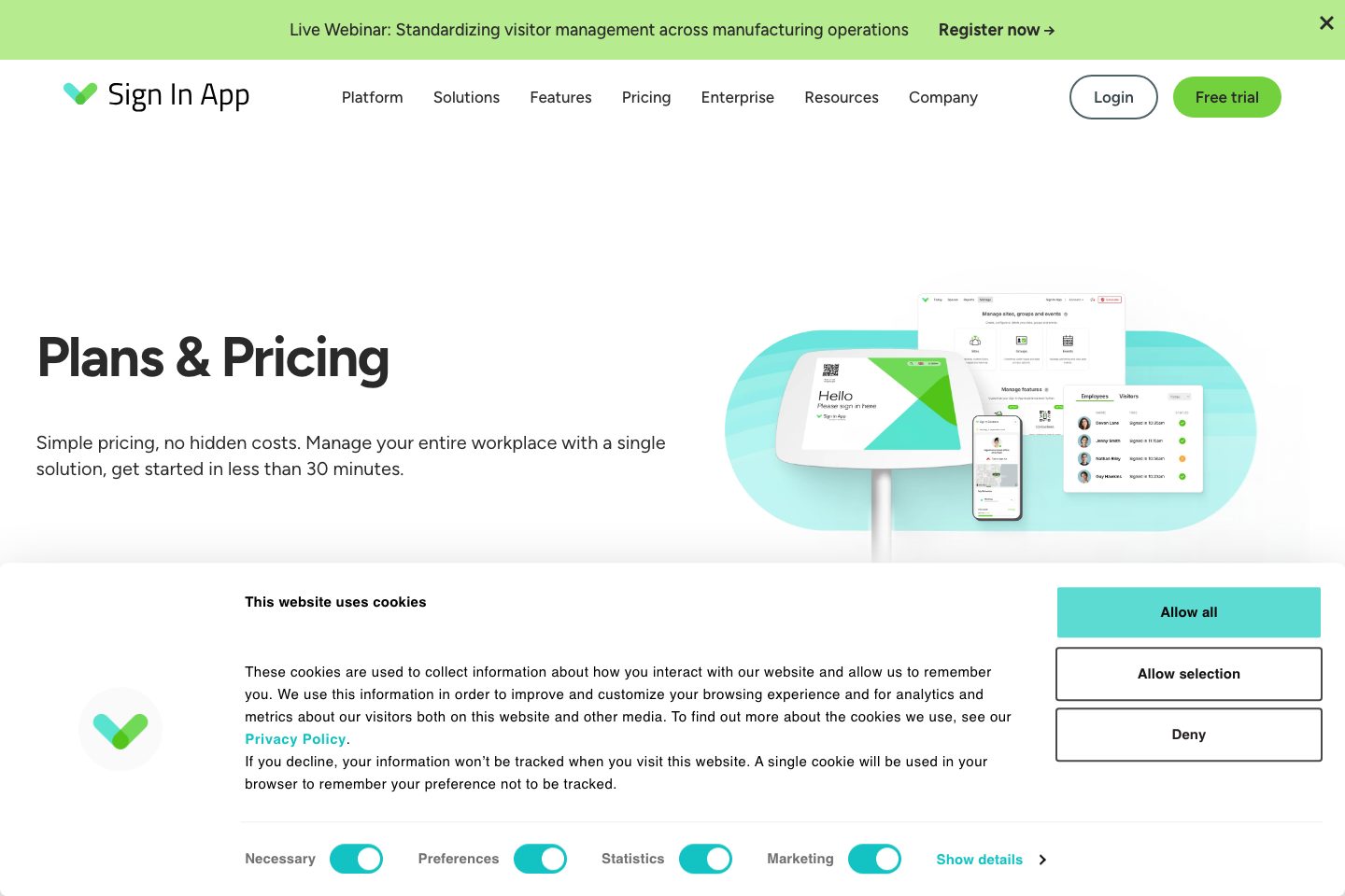 SwipedOn pricing page screenshot