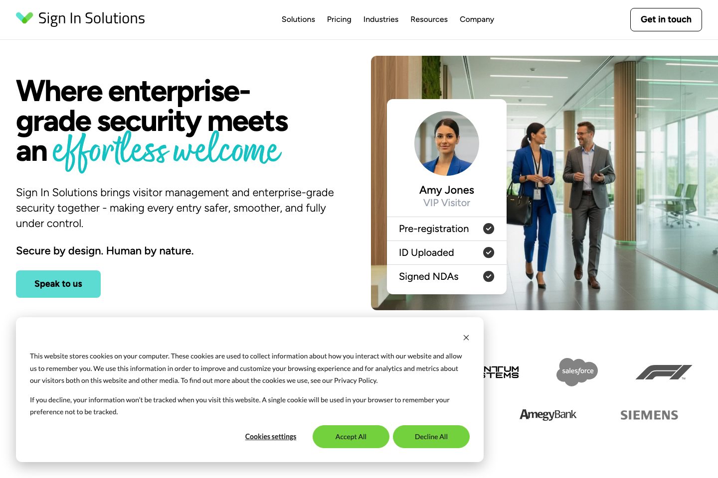 Sign In Solutions homepage screenshot