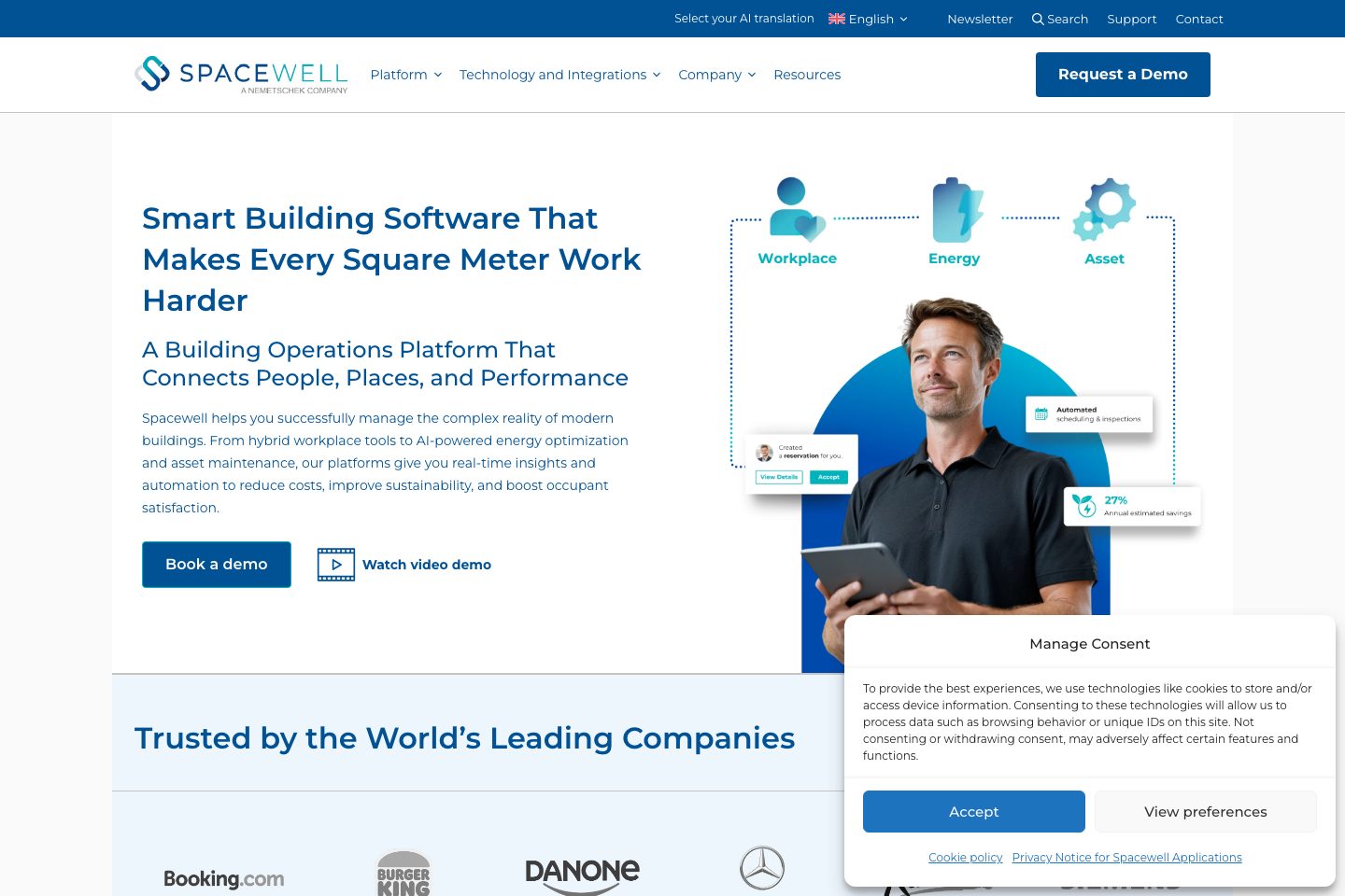 Spacewell homepage screenshot