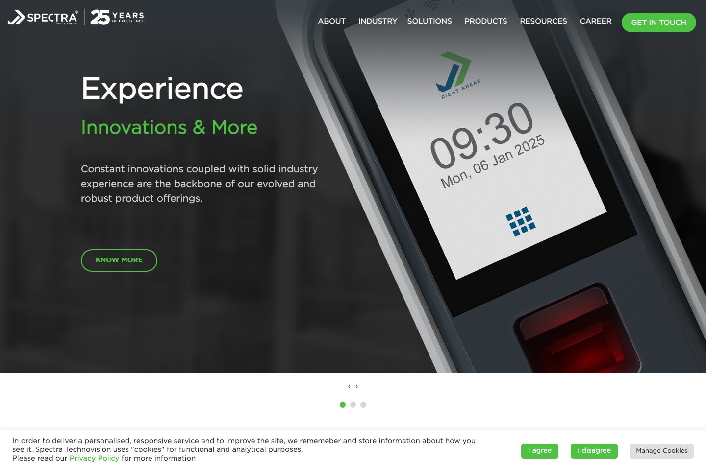 Spectra Visitor Management System homepage screenshot