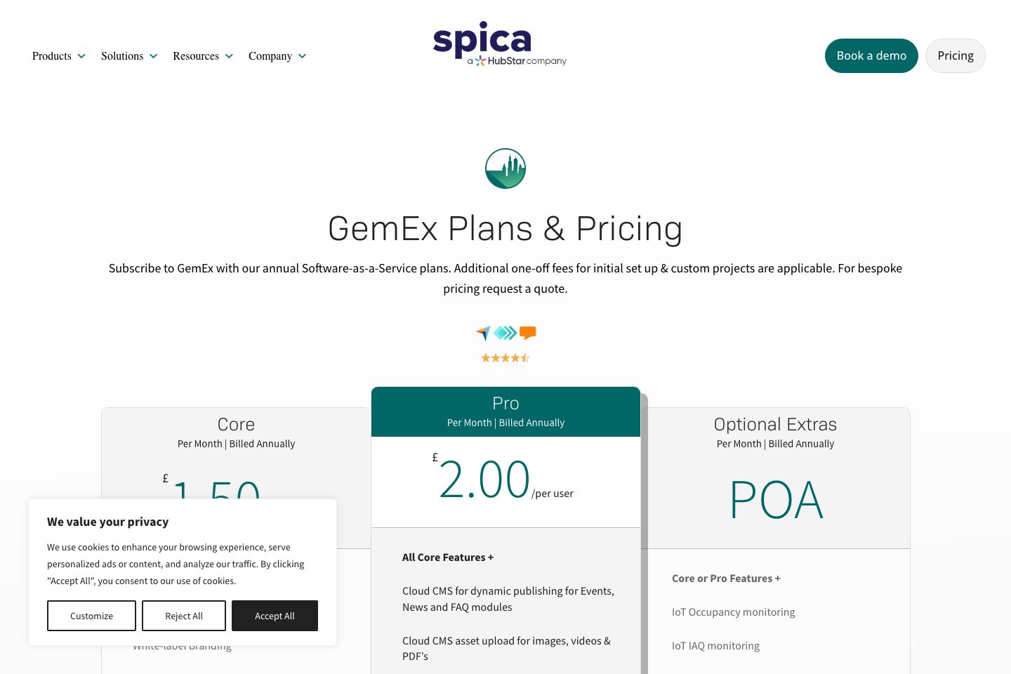 GemEx App pricing page screenshot