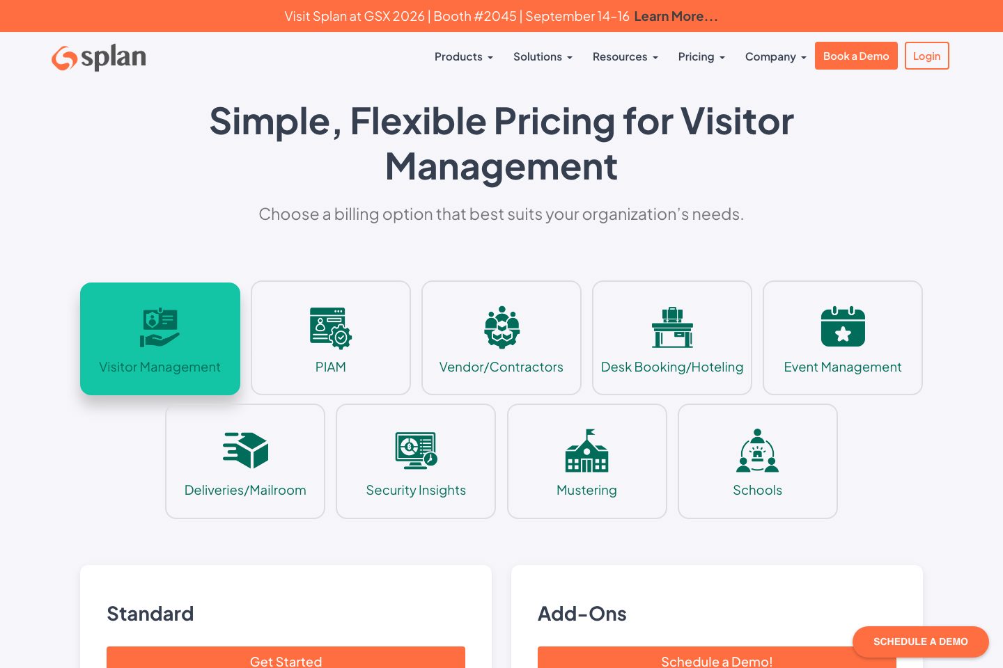Splan pricing page screenshot