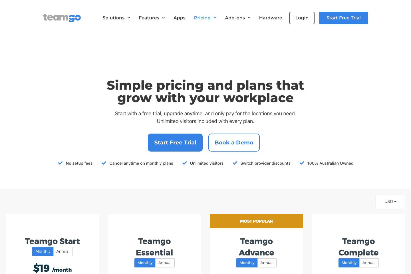Teamgo pricing page screenshot