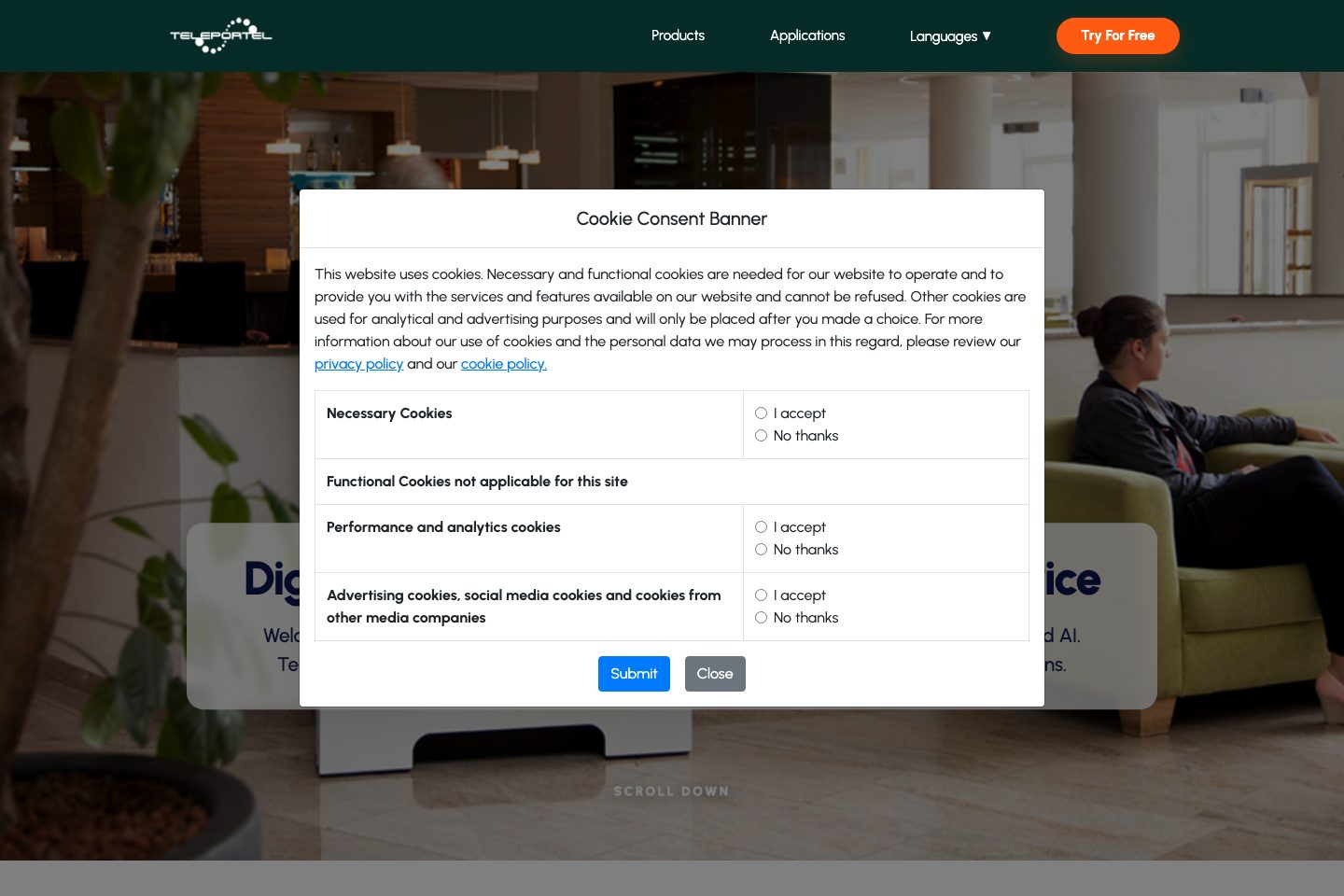 Teleportel homepage screenshot