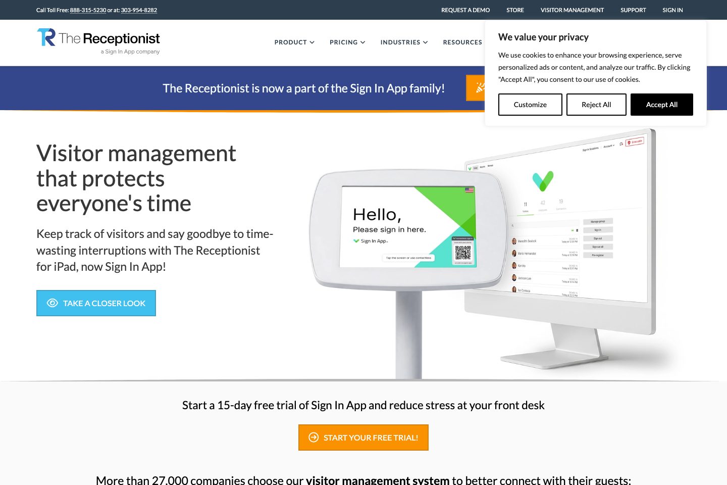The Receptionist homepage screenshot