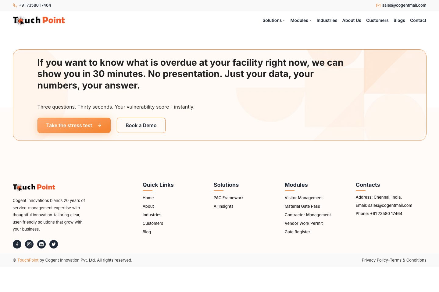 TouchPoint pricing page screenshot