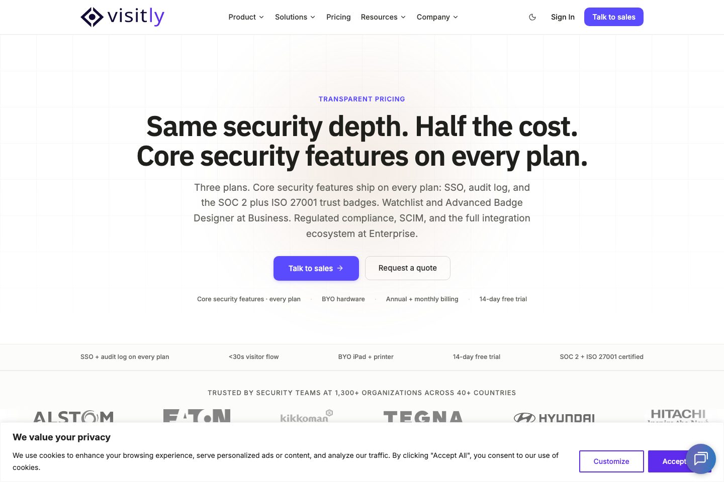 Visitly pricing page screenshot